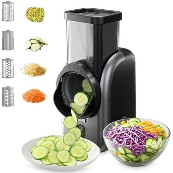 Electric Vegetable Slicer and Cheese Grater, Multifunctional Rotary Cutter with 4 Stainless Steel Blades for Potatoes Carrots Cucumbers Fruits Salad etc.$$Home Decor, Kitchen, & Other