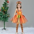 thumbnail image 6 of Mercatoo Girls Thanksgiving Turkey Puffy Dress Mesh Gown Cute Festival 𝐂osplay Outfit with Headband and Socks for Feast, 6 of 9