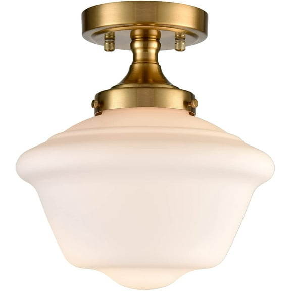 Schoolhouse Ceiling Light Fixture with White Glass Shade