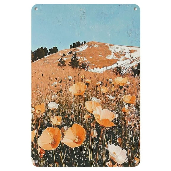 One-piece set, rustic tin painting, 8x12 inches, frameless wall art, floral landscape, vintage decoration, home and office wall decoration, art painting set, Perfect for Room Decor