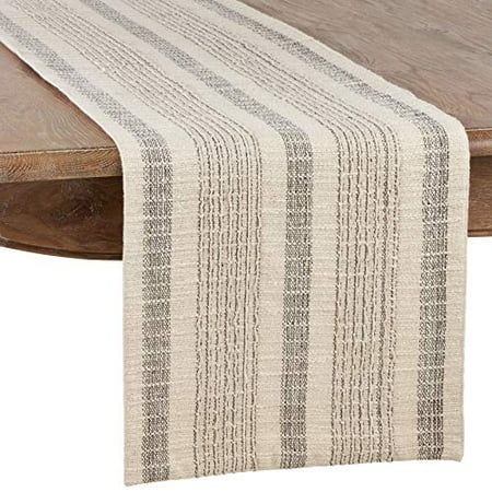 

Fennco Styles Alexandra Collection Cottage Striped Cord Woven 100% Cotton 16 x 108 Inch Table Runner – Ivory Table Runner for Banquets Family Gathering Special Events and Home Décor