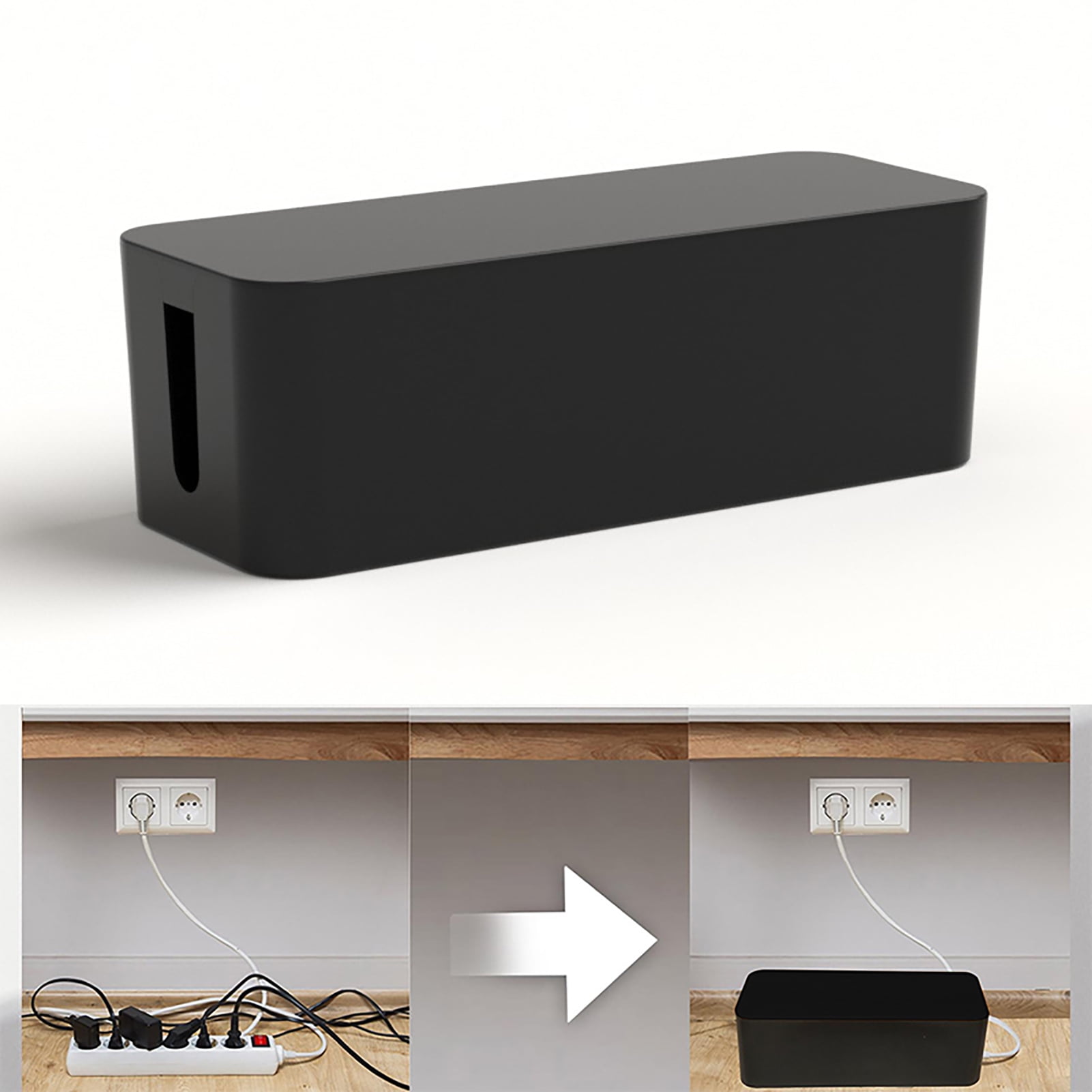 HomeLife Power Strip Storage Box Multi-purpose Strong Bearing Capacity Good Hardness Desk Anti-skid Cable Management Box for Office