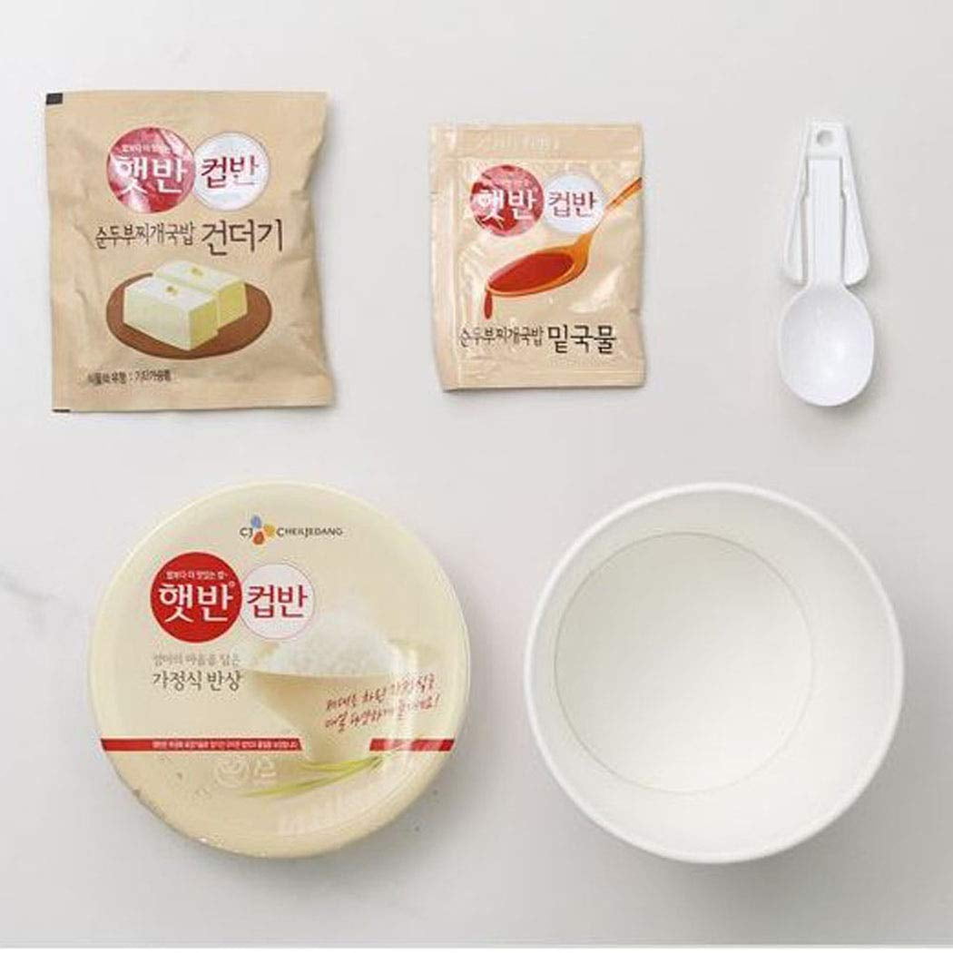 Cupbahn Korean Pre-Cooked Meal with White Rice - 25 Taste by Hetbahn ?? ?? (Soft Tofu Stew, 4 Bowls)