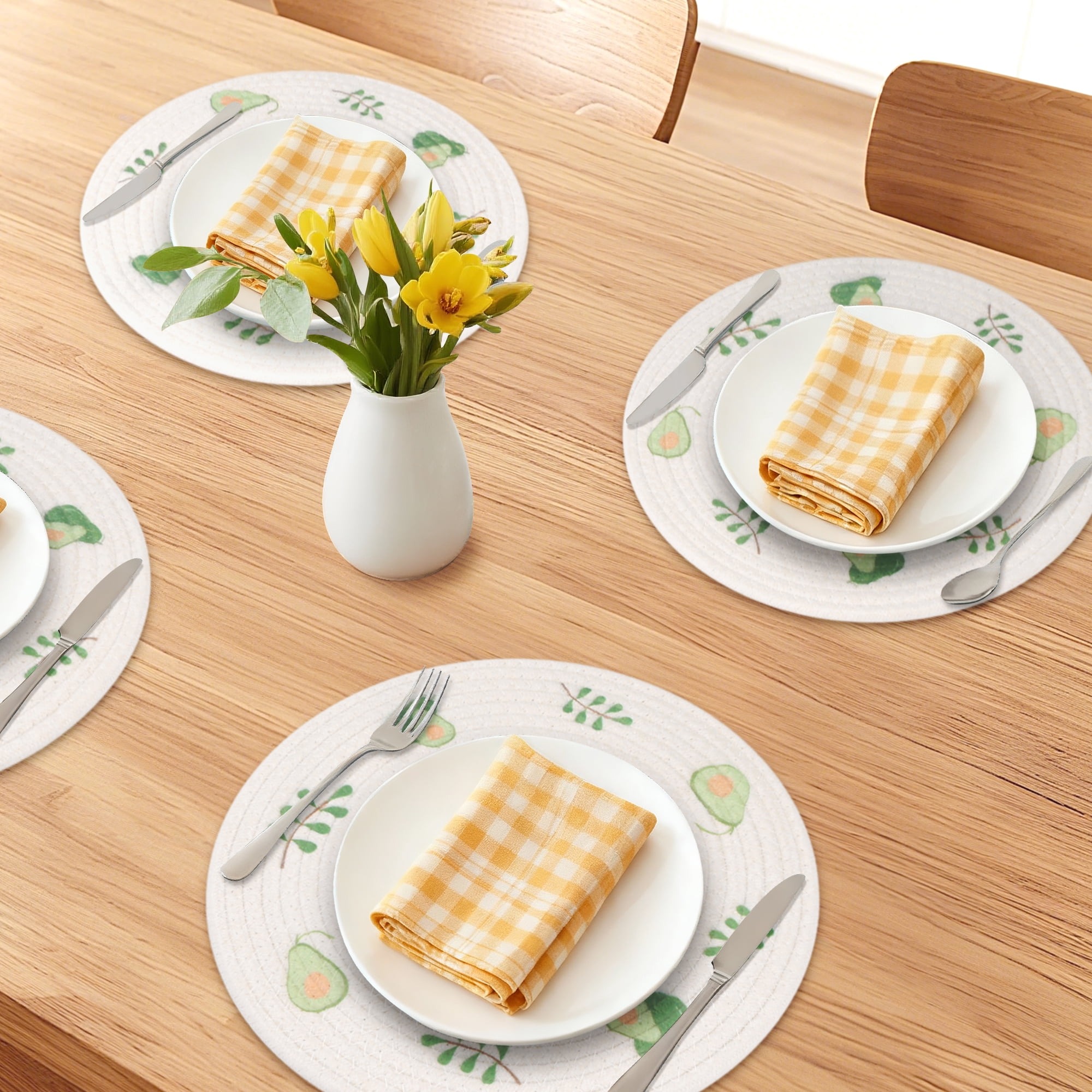 Unique Bargains Round Placemats 6pcs Woven Placemats Green 11.8"x11.8"