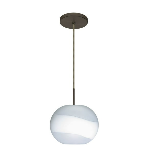 1JT-477699-BR-Besa Lighting-Luna-One Light Cord Pendant with Flat Canopy-10.63 Inches Wide by 8.25 Inches High-Bronze Finish-Opal/Frost Glass