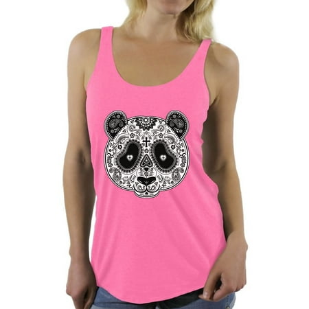 Skull Tank Pad Awkward Styles Panda Skull Racerback Tank Top Women's Day of the Dead Tank Dia de los Muertos Gifts for Her Christian Panda Sleeveless Shirt Christian Tank Top Paisley Panda Racerback Tank for Women ()