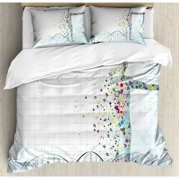 Human Anatomy Duvet Cover Set, Digital Psychedelic Molecule Body of Human DNA Genetic Helix Life Art Design, Decorative 3 Piece Bedding Set with 2 Pillow Shams, King Size, Pale Blue, by Ambesonne