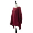 thumbnail image 3 of Styles I Love Womens Knit Two Tone Batwing Fringe Poncho Cardigan Pullover Cozy Sweater Wrap Jacket (Red), 3 of 6