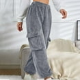 thumbnail image 2 of BiZtdJrK Womens Winter Joggers Fuzzy Fleece High Waist Cargo Pants Plush Soft Warm Sherpa Sweatpants with Flap Pockets Birthday Gift Gray M, 2 of 8