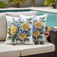 thumbnail image 4 of Yellow Blue Floral Leaves Outdoor Waterproof Pillow Covers, Garden Flowers Botanical Decorative Square Throw Pillowcase Sofa Cushion Sham for Patio/Couch/Chair, 24"x24" 2 Pack, 4 of 8