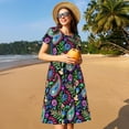 thumbnail image 4 of Balery Watercolor Floral Paisley Vestidos sueltos de manga corta para mujer, vestidos de verano 2025, vestidos casuales de corte A con vuelo., 4 of 6
