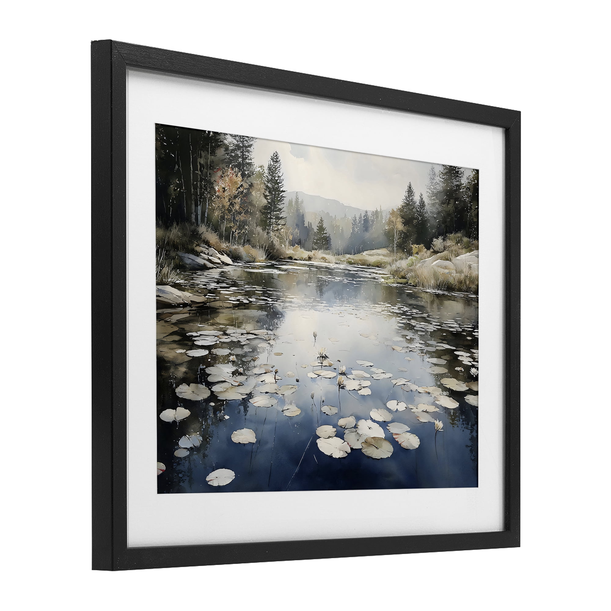 Stupell Industries Still Pond with Morning Reflections Black Framed Print Under Glass, design by Franklyn Gregory