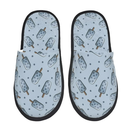 Balery Cute Ice Cream Slient Indoor Furry Fleece Comfort House Shoes Soft Non-Slip Home Shoes Cotton slippers House Slippers-- Large