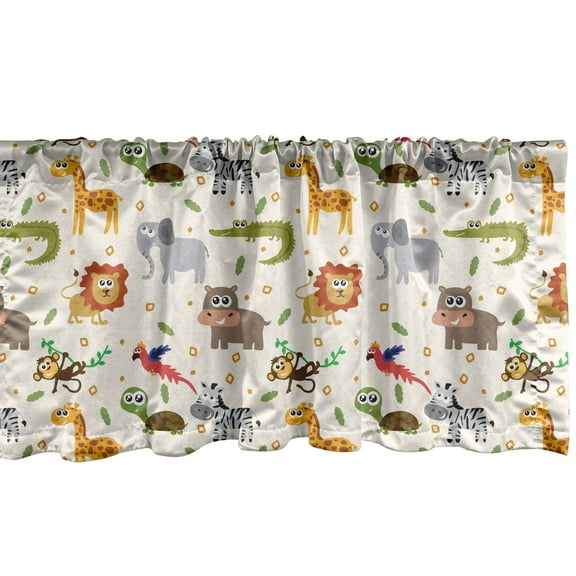 Ambesonne Cartoon Animal Window Valance, Savannah Life Funny, 54" X 12", Multicolor