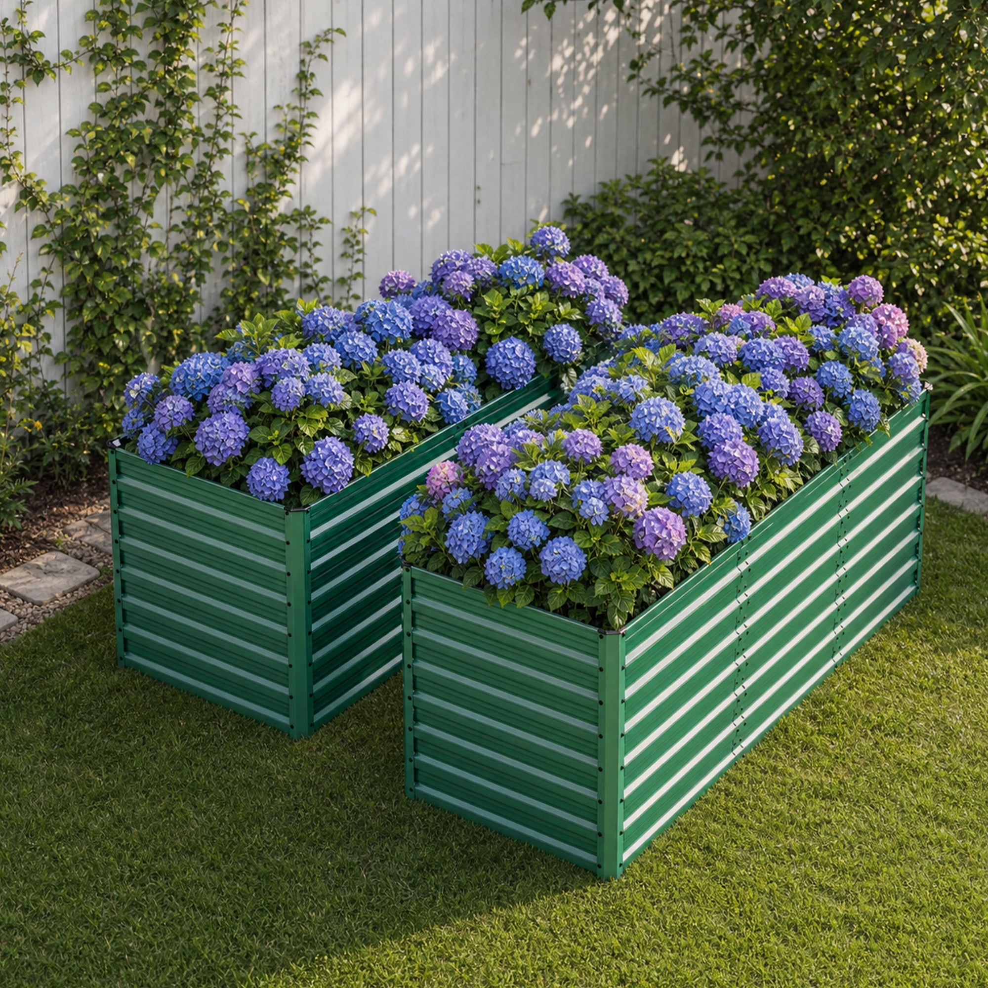 Leumius 2-Pack Metal Garden Bed,32" Ergonomic Height No Bending Metal Planter Box,Open-Ended Base for Drainage,8 Reinforcing Rods,Rustproof Steel for Vegetables, Flowers, Herbs and Succulents Green
