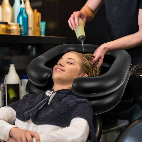 Wekvgz 24×20" Inflatable Hair Washing Basin Head Neck Support Portable Shampoo Bowl Foldable Cuts Tray for Elderly Home Coloring Compact Black