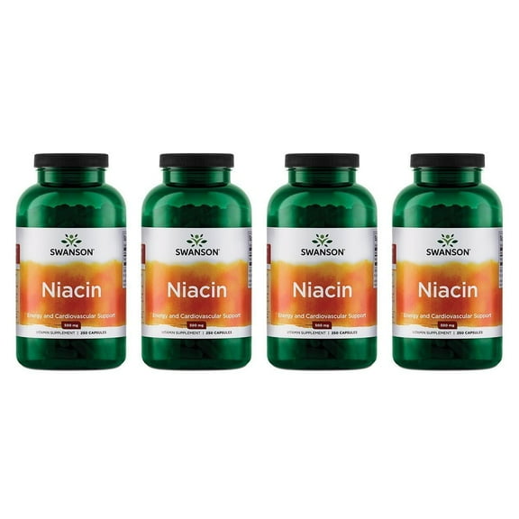 Swanson Niacin (B3) Cardio Health Support Carbohydrate Metabolism 500 Milligrams 250 Capsules (4 Pack)