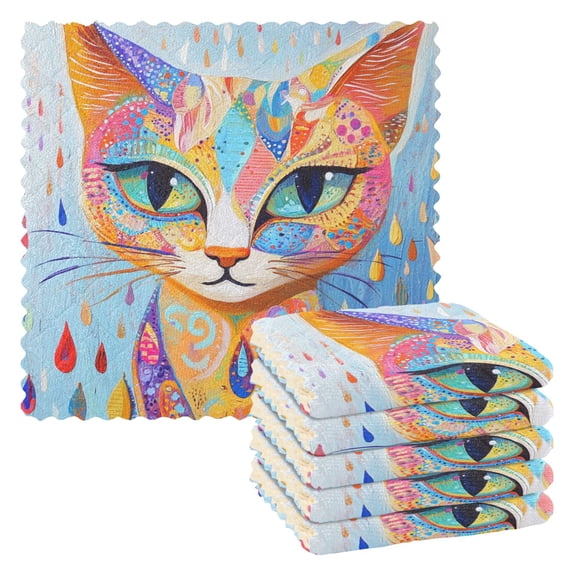 6 Pieces of Kitchen Towels 11x11Inch Kitchen Dish Cloths Kitchen Dish Towels Reuseable Cleaning Cloths Cool Cat Color