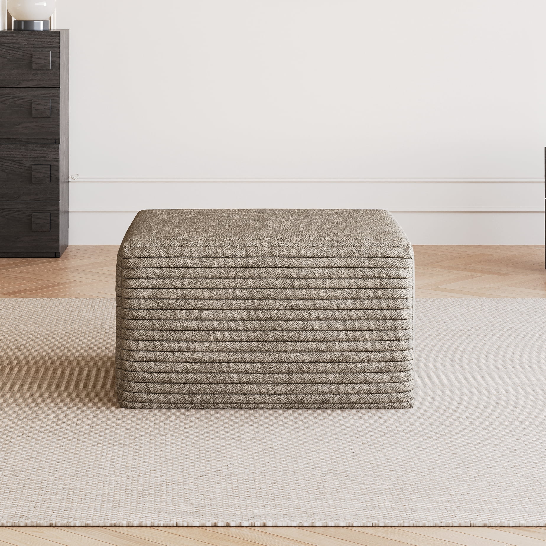 Corduroy Fabric Sofa Ottoman, No Assembly Required Modular Footrest Stool, High Resilience Sponge Comfort Ottoman for Living Room Bedroom Apartment