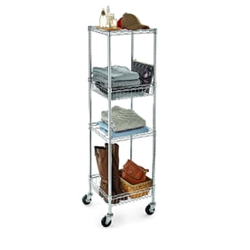 Hyper Tough 4 Shelf Steel Wire Shelving Tower with Caster 16"Dx16"Wx57.4"H, Zinc/Silver