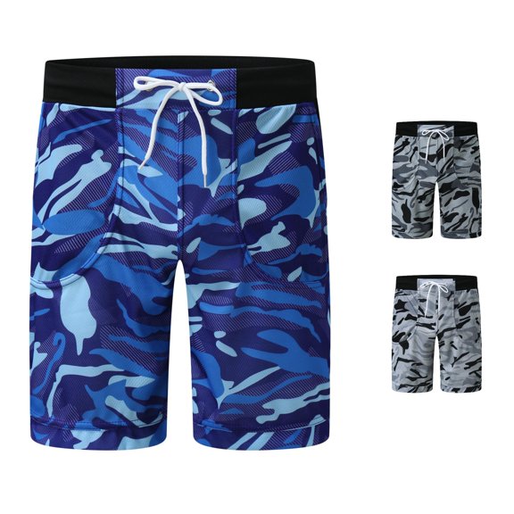 XIAONU Camouflage Print Shorts for Men Drawstring Waist Side Pockets Sport Bottoms