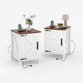 thumbnail image 1 of Set of 2 Rustic Farmhouse Bedside Cabinets with USB Charging Station, 18'' Large Bedside Tables, Sliding Barn Door, Adjustable Shelf, Two-Tier Storage, Bedroom/Living Room, White and Brown, Two Packs, 1 of 8