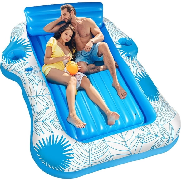 X-LargeInflatable Pool Lounger Float for Adults - X-Large Beach Sun Tan Tub Pool Lounge Raft Sunbathing Pool Floaties with 2 Food/Drink Holder, Blow Up Tanning Pool Bed Floating Mat