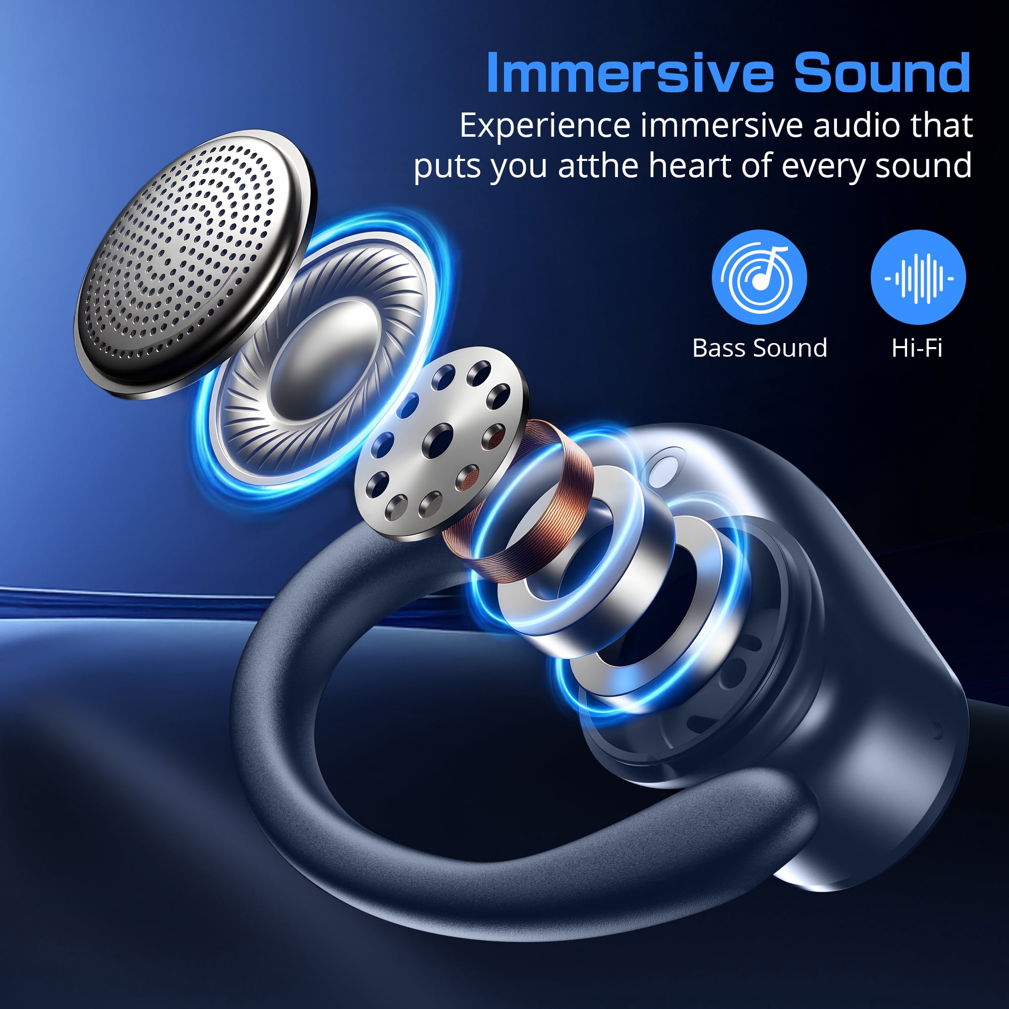 Wireless Earbuds Bluetooth 5.4 Headphones Sport, IPX7 Waterproof Earphones with Earhooks, 80H Playtime, Fast Charging Case, Noise Cancelling Mic, Lightweight Bluetooth Earbuds for Running Gym