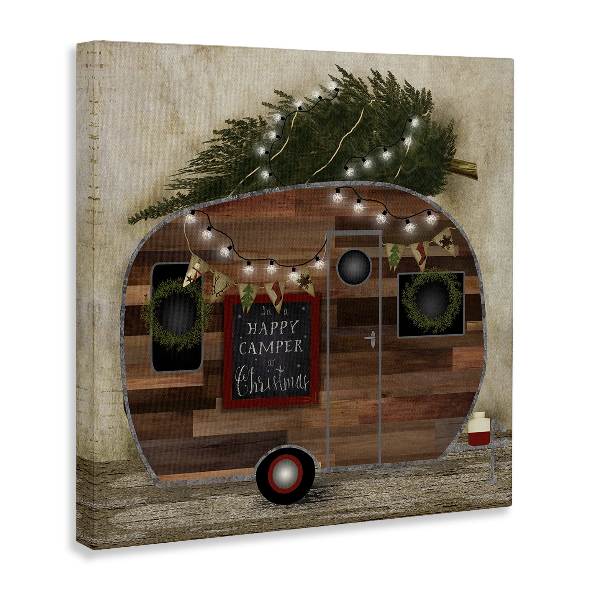 Stupell Industries Happy Camper At Christmas Holiday Painting Gallery Wrapped Canvas Art Print Wall Art, 24 x 24