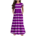 thumbnail image 2 of Dresses for Girls Size 6-12 Ruffle Short Sleeve Crewneck Tween Kids Trendy Stripe Printed Pullover Going Out Long Maxi Dress with Pockets, 2 of 5