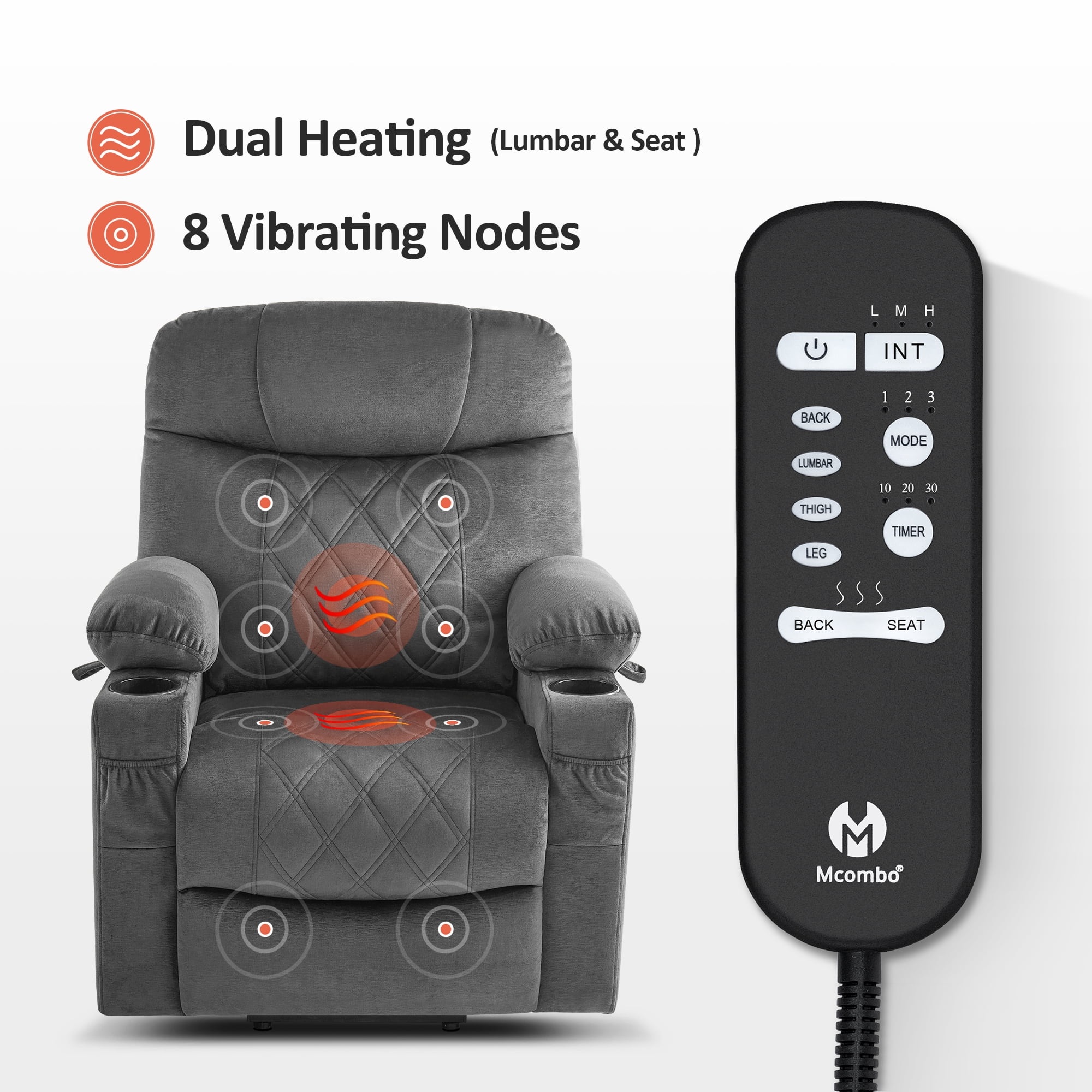 MCombo Small Triple Motor Power Lift Recliner with Adjustable Headrest for Petite Elderly 4'6"-5'2", Infinte Position, Dark Grey Fabric