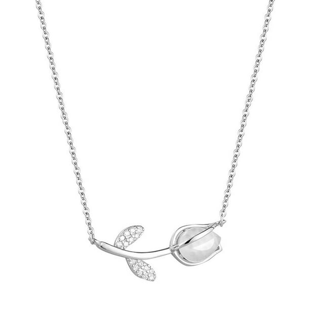 SGACAI Lote de collar con colgante de tulipán de cristal y plata a la moda para mujer, nuevo, para boda