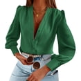 thumbnail image 5 of Long Sleeved Spring Fall Women's Chiffon V-Neck Button-Up Casual Pure Color Blouse for Business, 5 of 5