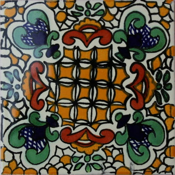 6x6 Brozas Talavera Mexican Tile, Set of 4 pcs