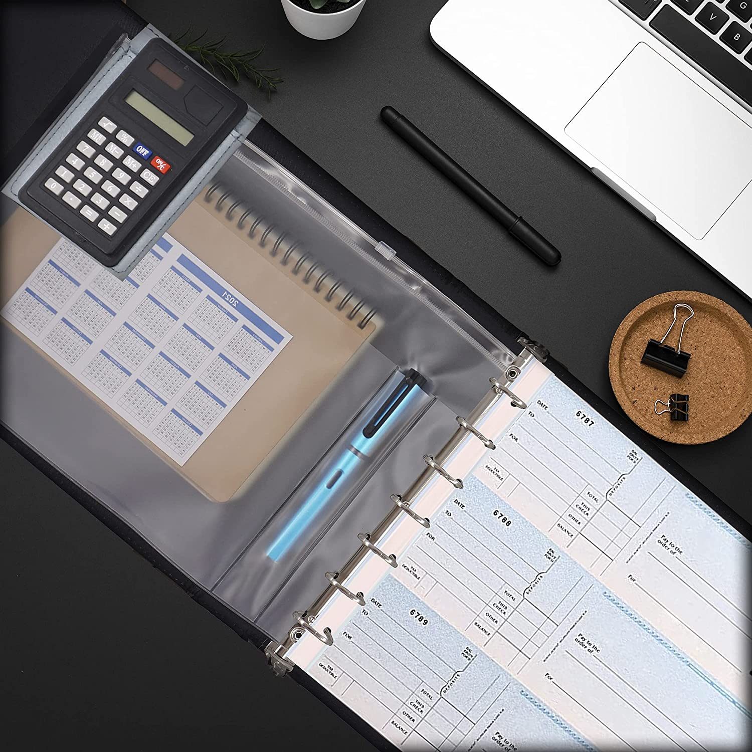 officeWerks Check Binder Executive 9" x 13" 7-Ring Binder with Pen & Calculator, Blue, 200 Count