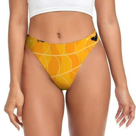 Qokaie Happy Halloween Printed Women s Cotton Thong Underwear  Sexy Breathable Panties G-string-Small
