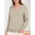 thumbnail image 4 of Female Long Sleeve V Neck Sweaters Fall Casual Classic Soft Loose Fit Basic Pullover Jumper Top Gray Apricot XL, 4 of 10