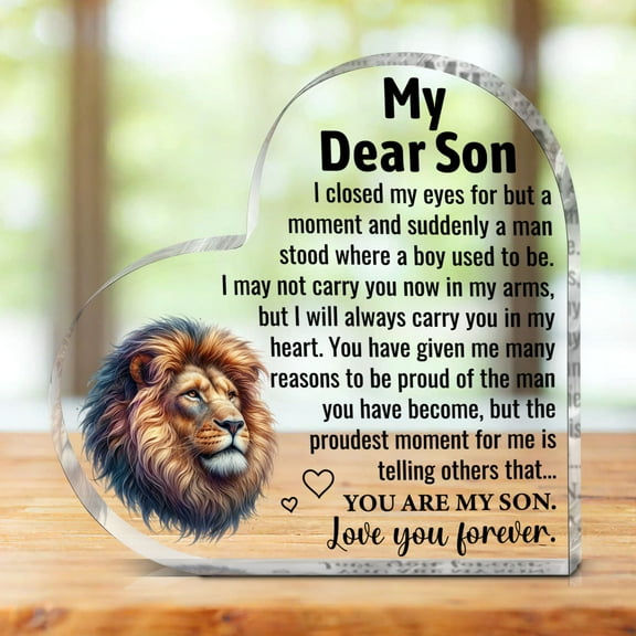 Acrylic Heart Plaque, Transparent "My Dear Son" Message, Durable Lightweight Vibrant Color, Perfect for Birthday, Confirmation, Universal Holidays, Christmas, Halloween, Thanksgiving