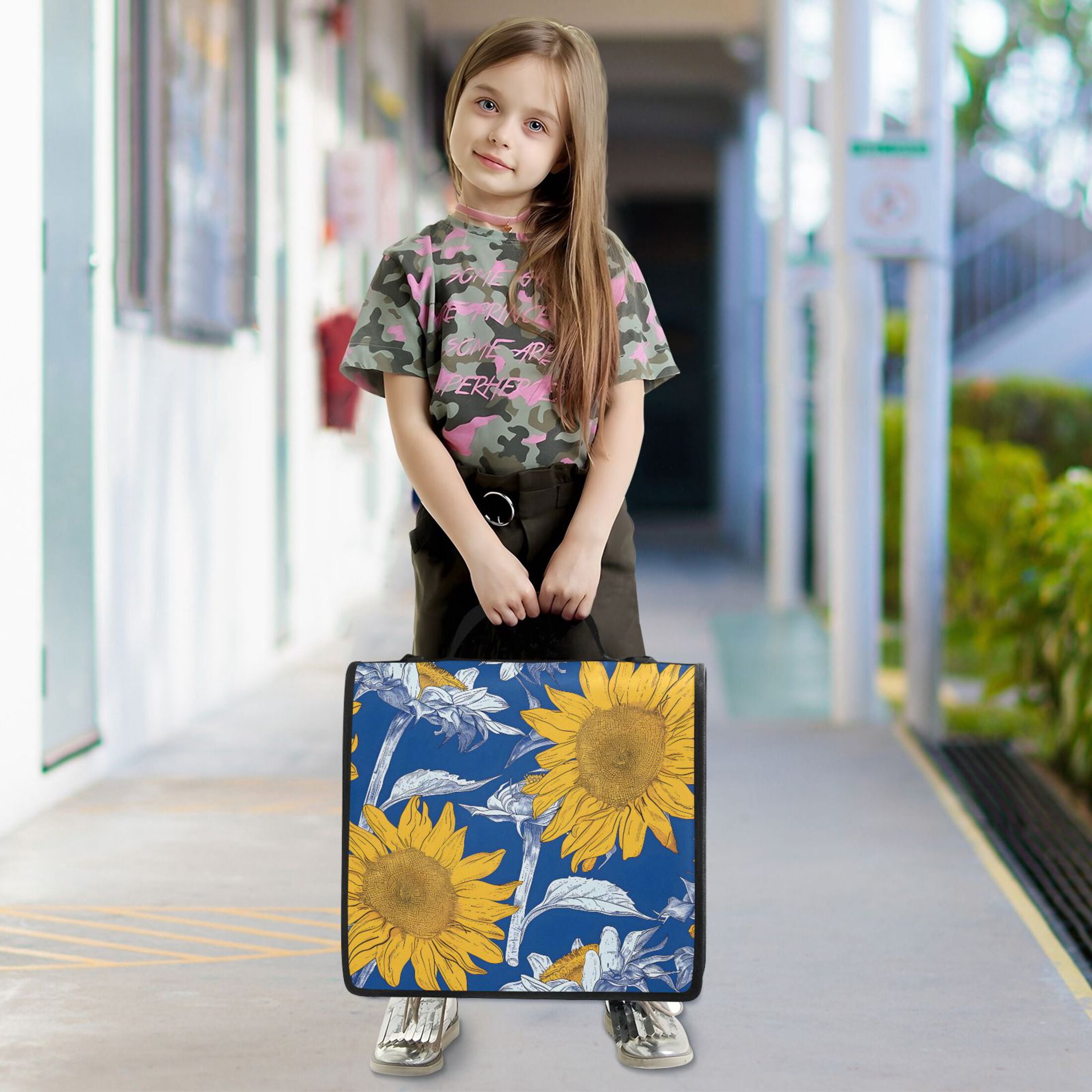 3 Ring Zipper Binder with Shoulder Strap Waterproof Trapper Keeper 2 Inch D-Ring 500 Sheets Capacity Hand Paint Sunflowers