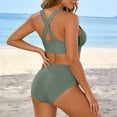 thumbnail image 4 of FASHOFT High Waisted Bikini Sets for Women Criss Cross Back Scoop Neck Two Piece Swimsuit Beach Poor Solid Bathing Suit Mint Green M, 4 of 5