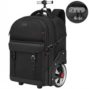 Matein Rolling Travel Backpack for Adults, 17 inch Laptop Backpack with Wheels with Combination Lock, Black