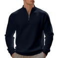 thumbnail image 2 of Dwelliawo Mens Pullover Quarter Zip Long Sleeve Mock Neck Pullover Lightweight Casual Sweatshirts Sweaters Slim Fit Polo Shirts Navy M, 2 of 5