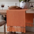 thumbnail image 1 of shiyou-Burnt Orange Table Runners 60 Inches Long, Burlap Linen Style Rustic Farmhouse Fall Table Runner, Boho Woven Dining Table Runner, 13x60 Inches, Harvest Pumpkin, 1 of 4