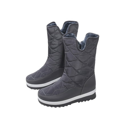 

Gomelly Women Casual Mid Calf Boot Lace Up Snow Boots Walking Cold Weather Slip Resistant Round Toe Winter Warm Shoes Gray 7