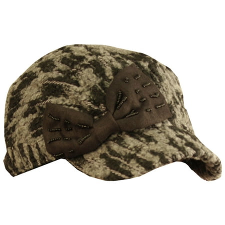 Belted Textured Wool Blend - Sakkas Variegated Bow Wool Blend Cadet Cap - Brown - One Size