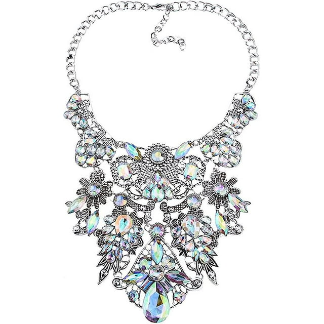Ifeng Statement Rhinestone Necklace Silver Crystal Vintage Bib Collar Choker Exaggerated Costume Carnival Chunky Necklaces Jewelry For Women And Girls