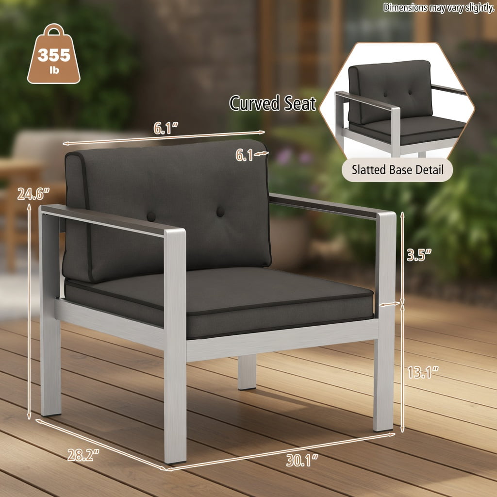 Hommoo Modern Aluminum Outdoor Sofa Chair with WPC Armrests, Olefin Cushions & Ergonomic Support, Lightweight, Weather-Resistant Patio Seating, Gray