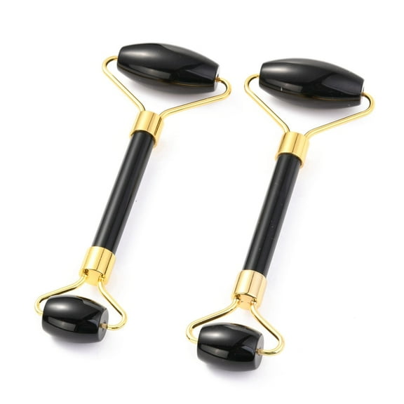 1pc Obsidian Brass Face Massager Facial Rollers Golden 142~150x54~58x19~22mm