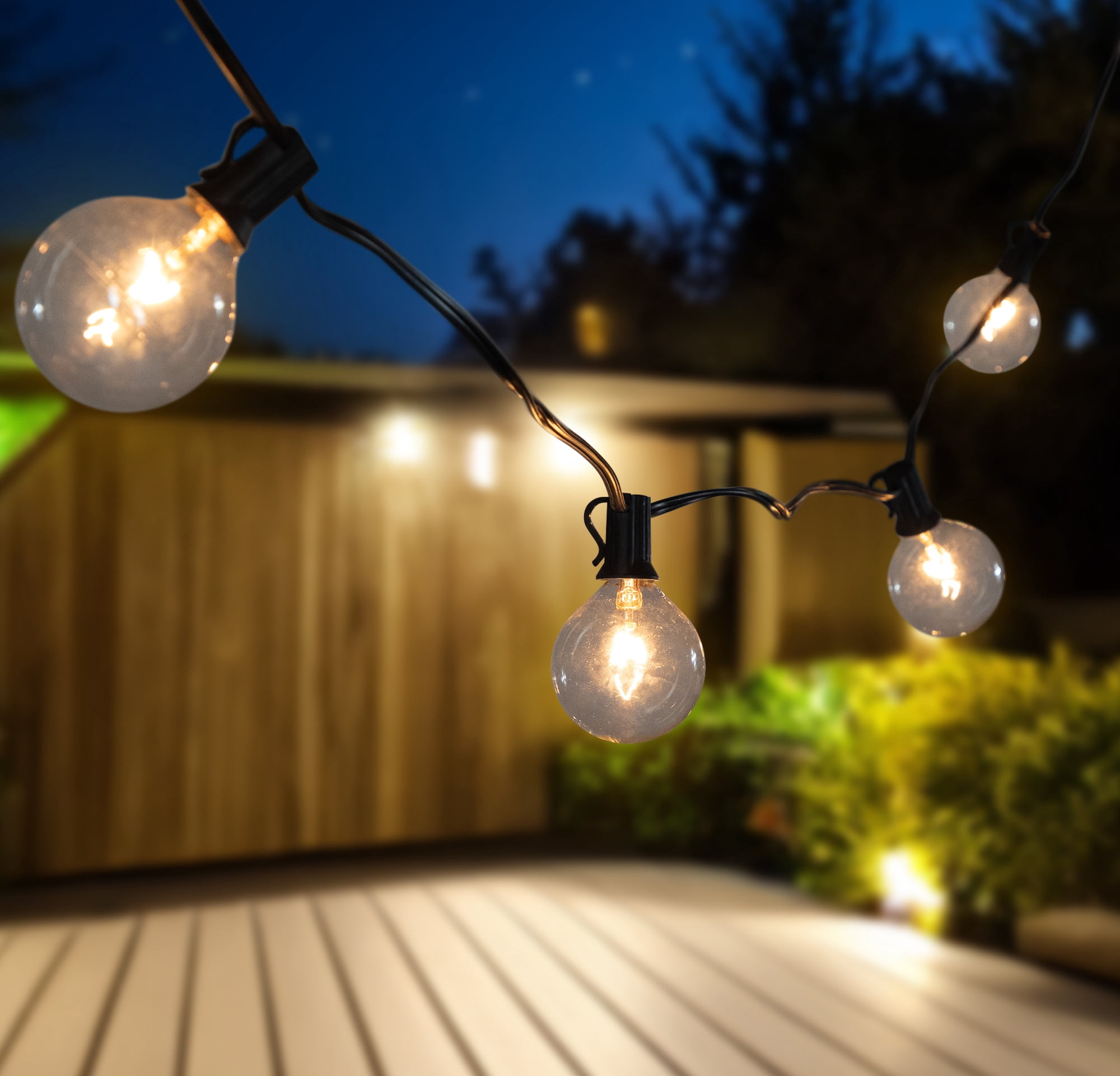 10-Count Clear G50 Globe Christmas Light Set, 9ft Black Wire