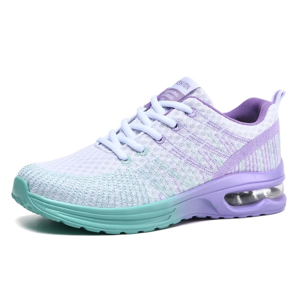 Lusa Womens Lightweight Comfy Running Athletic Shoes Fashion Gradient Color Elastic Air Platform Sport Shoes Breathable Mesh Lace up Sneakers Casual Walking Tennis Wear Purple 42